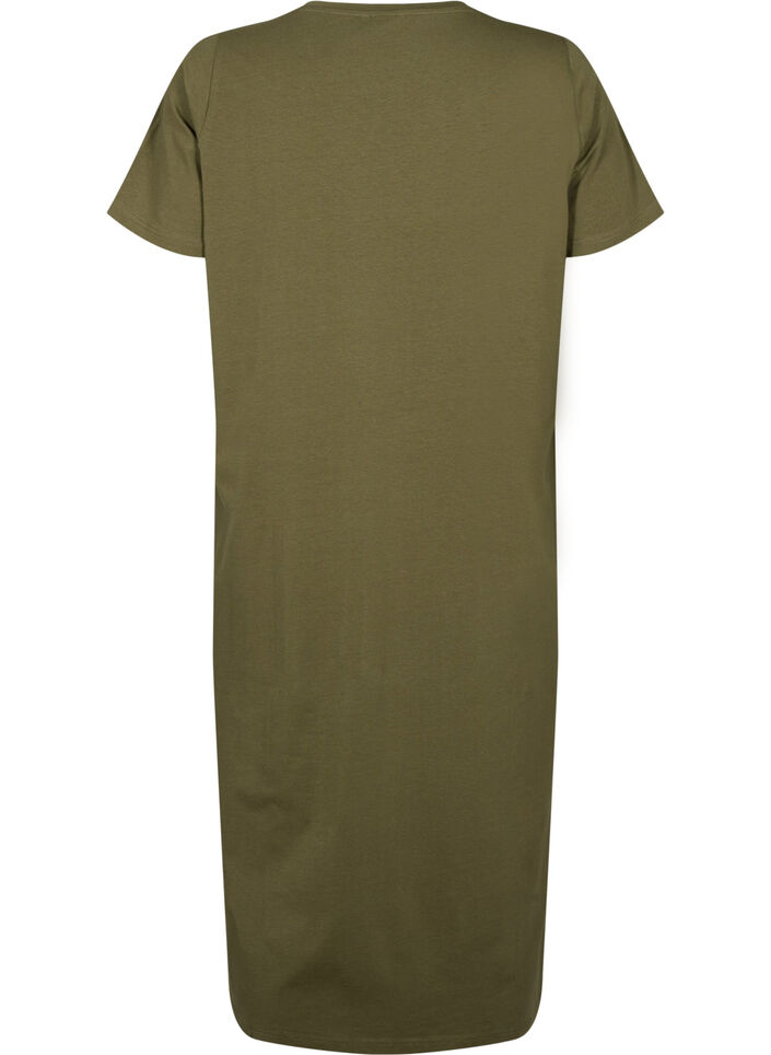 Short sleeve cotton dress with slit, Ivy Green, Packshot image number 1