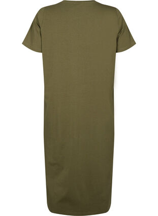 Short sleeve cotton dress with slit, Ivy Green, Packshot image number 1