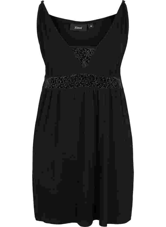 Viscose night dress with lace details, Black, Packshot image number 0