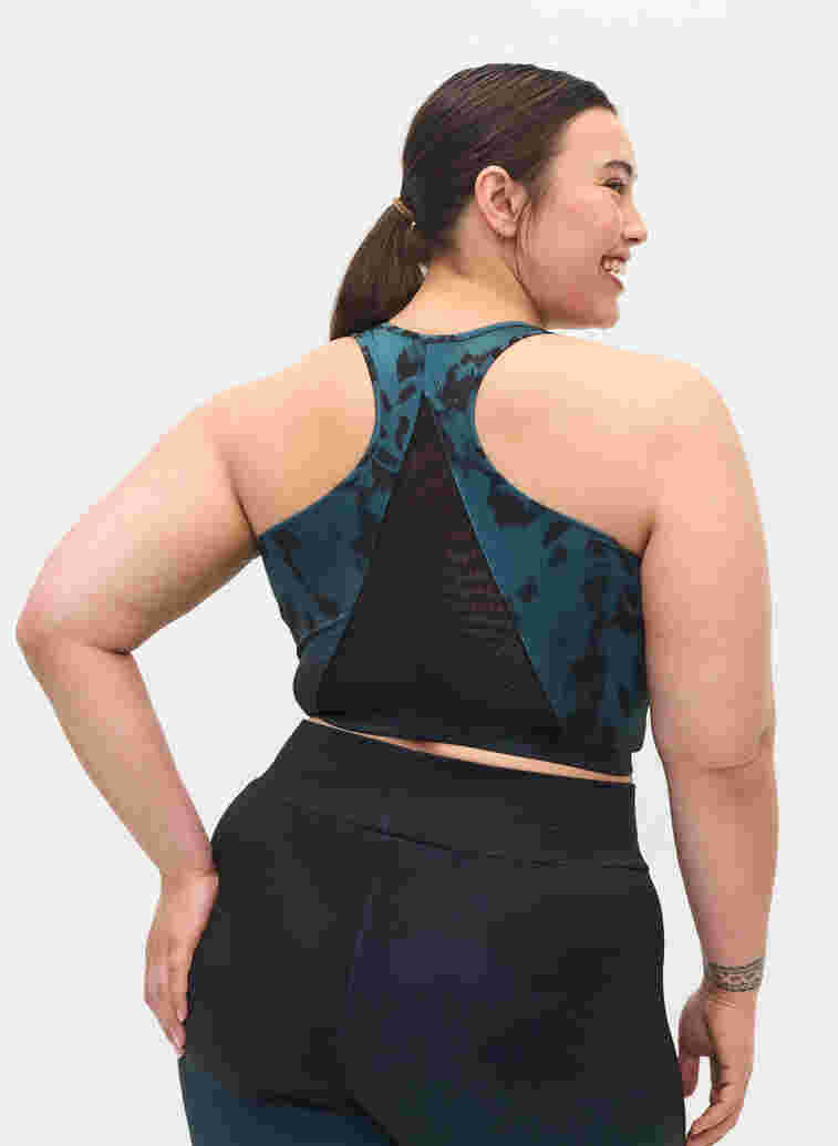 Printed sports bra with mesh back, Deep Teal, Model image number 1