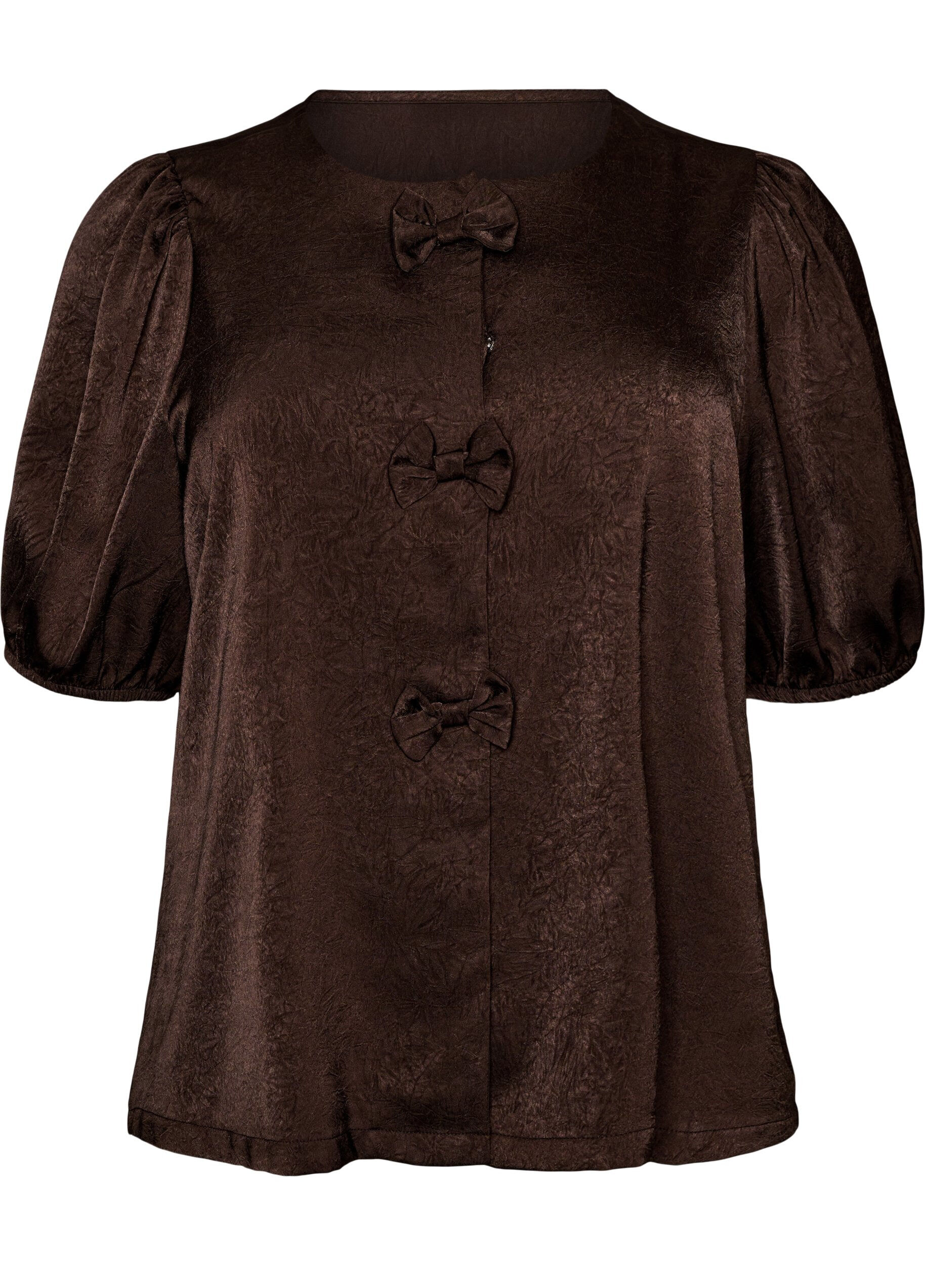 Satin blouse with bows and elbow-length sleeves