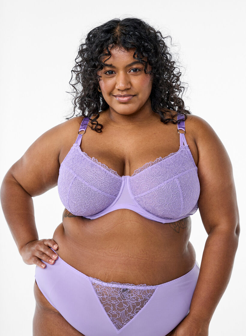 Full cover bra with lace, Purple, Model image number 0