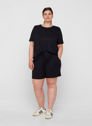 Shorts in ribbed fabric with pockets, Black, Model image number 4