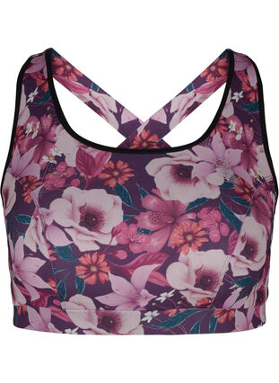 Sports bra with floral print and cross in the back, Flower Print, Packshot image number 0