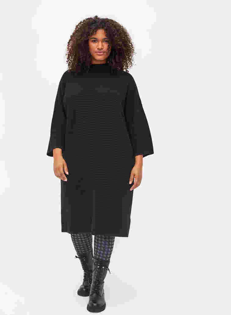 Knitted dress with cropped sleeves, Black, Model image number 0