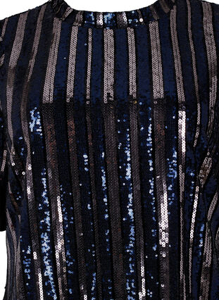 Short sleeved sequin dress with slit, Evening Blue Stripe , Packshot image number 2