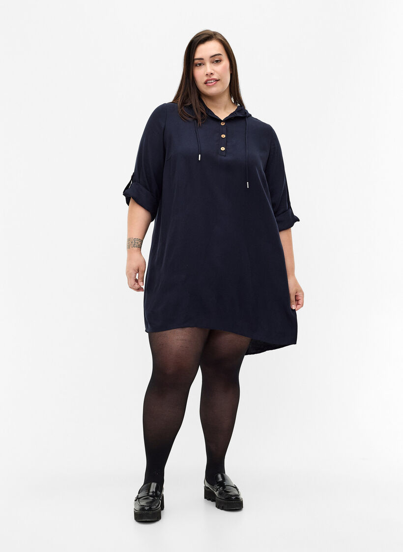Viscose tunic with hood, Navy Blazer, Model image number 2