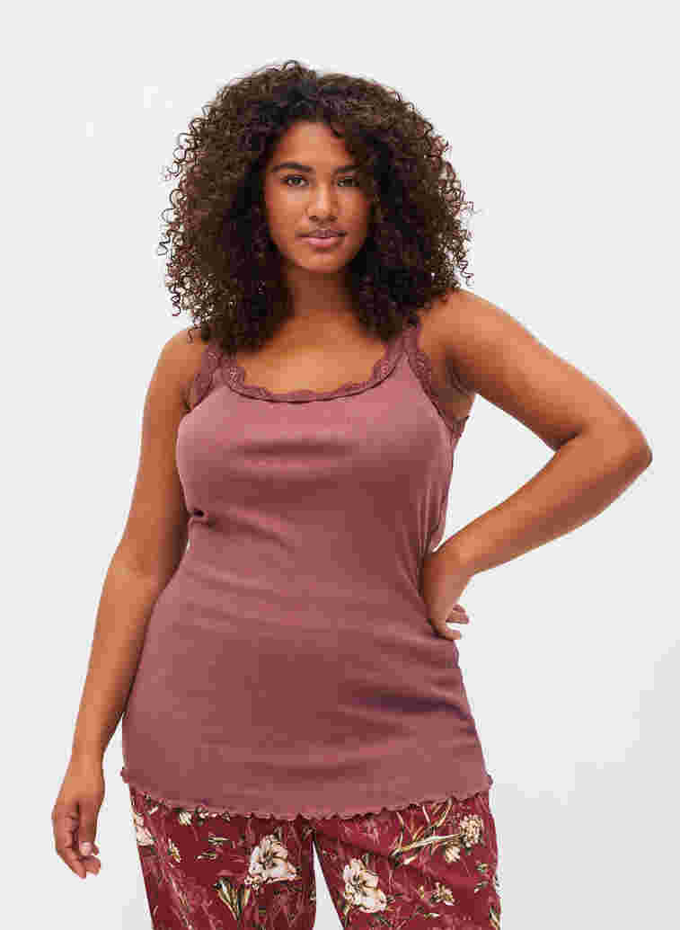 Top with lace trim, Rose Brown, Model image number 0