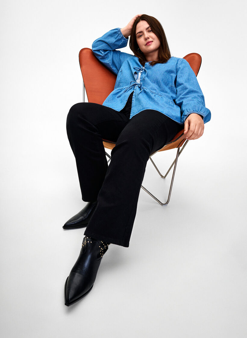 Denim peplum blouse with tie fastening, Light Blue Denim, Image image number 0