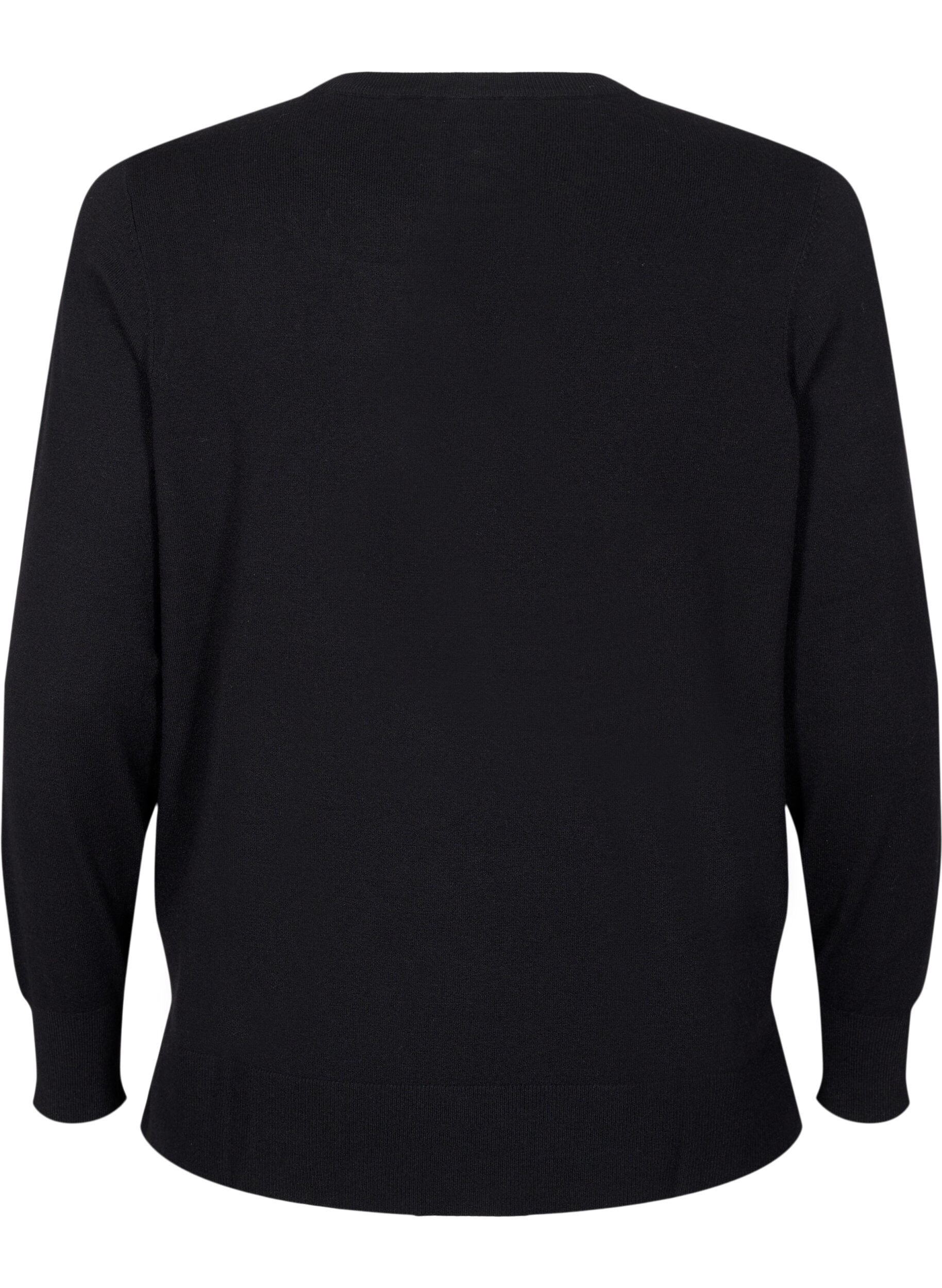 Zizzifashion Long-sleeved knitted blouse with slit, Black, Packshot image number 1