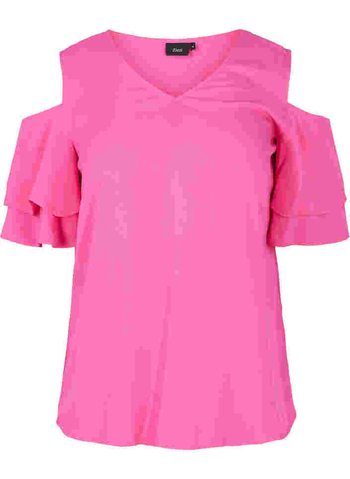 Short sleeved blouse in viscose, Fuchsia Purple, Packshot image number 0