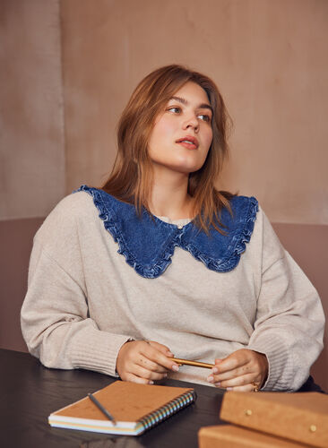 Knit blouse with balloon sleeves, Pumice Stone Mel., Image image number 0