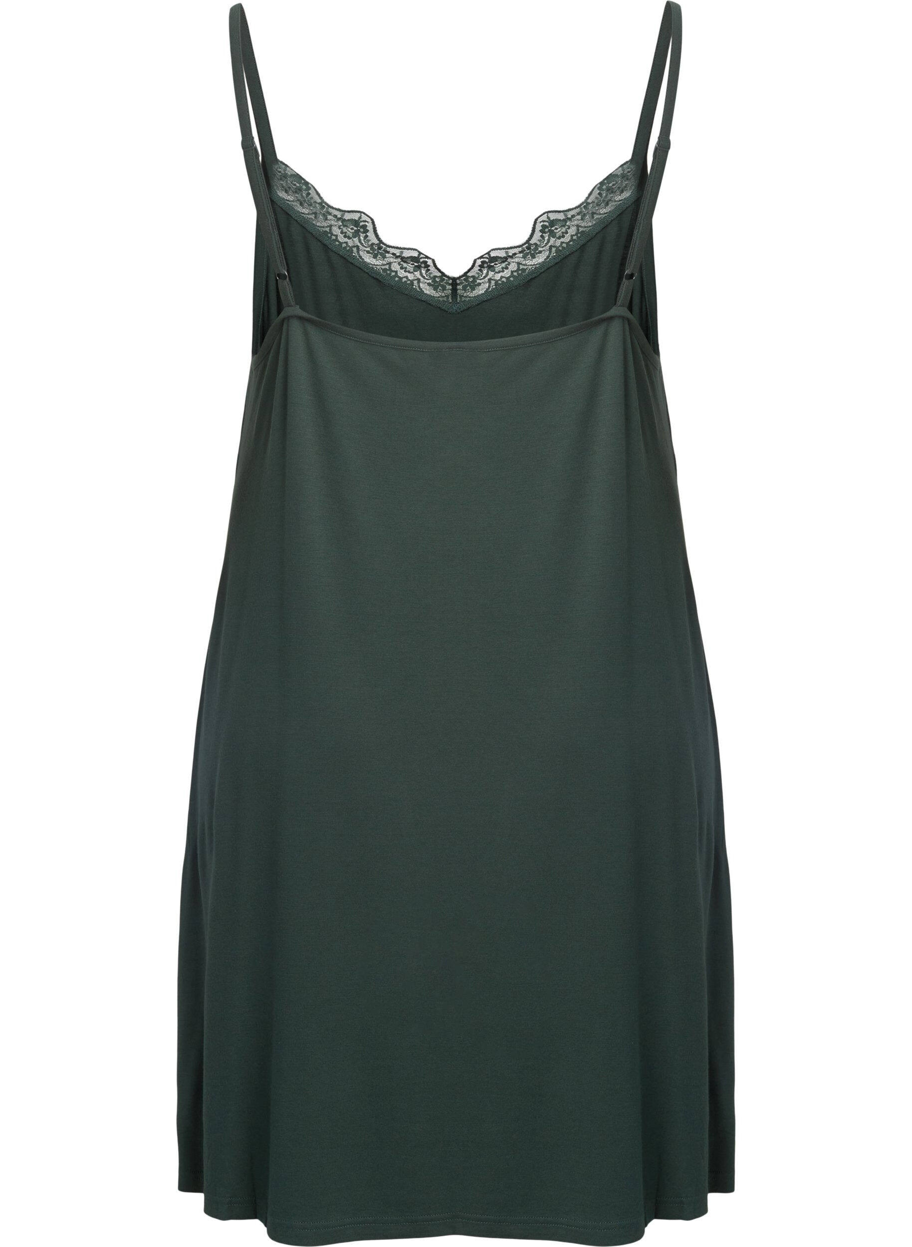 Zizzifashion Viscose nightgown with lace trim, Green, Packshot image number 1