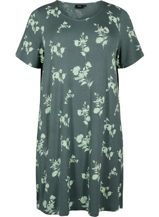 Short-sleeved viscose nightgown with print, Balsam Green AOP, Packshot image number 0