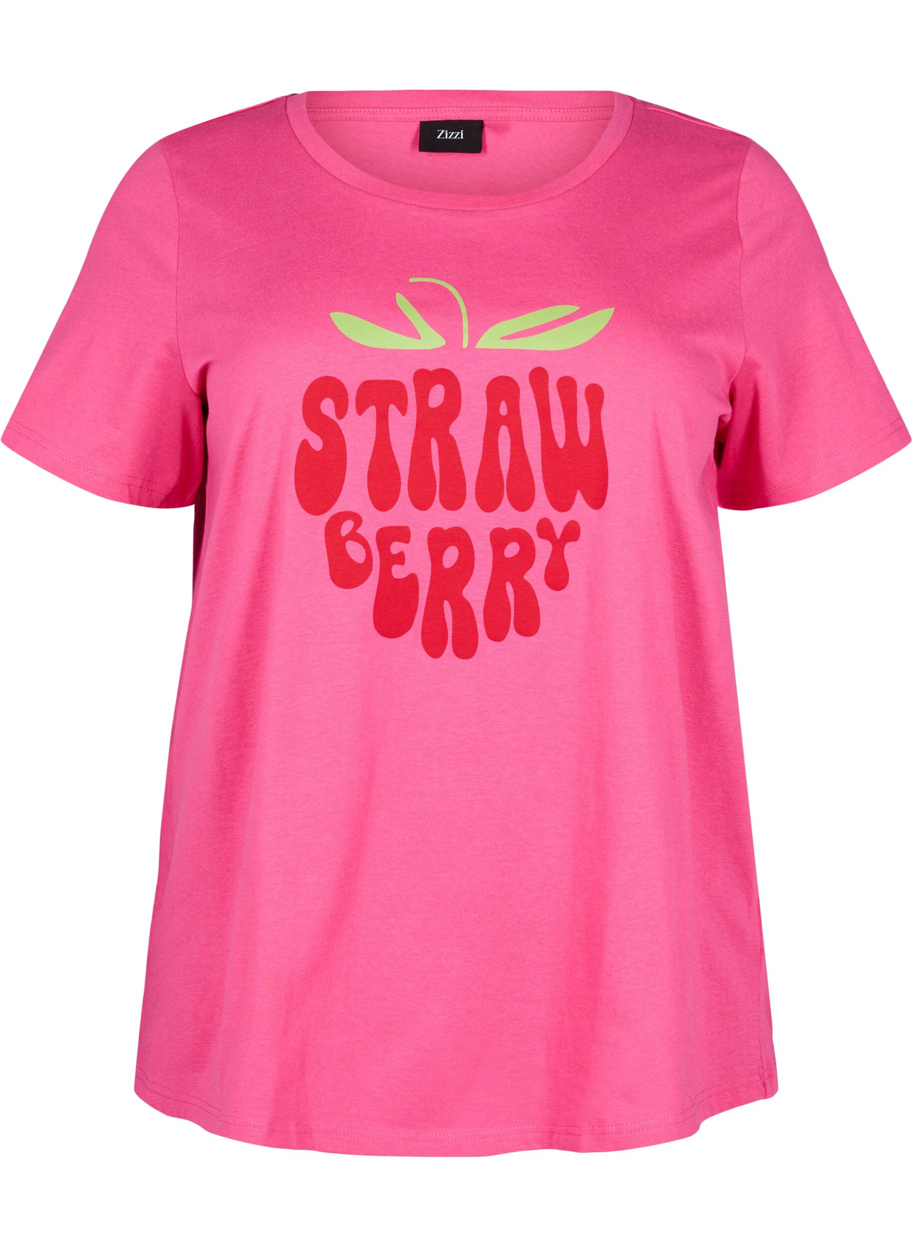 Zizzifashion Cotton T-shirt with motif, Raspb. w. Strawberry, Packshot image number 0