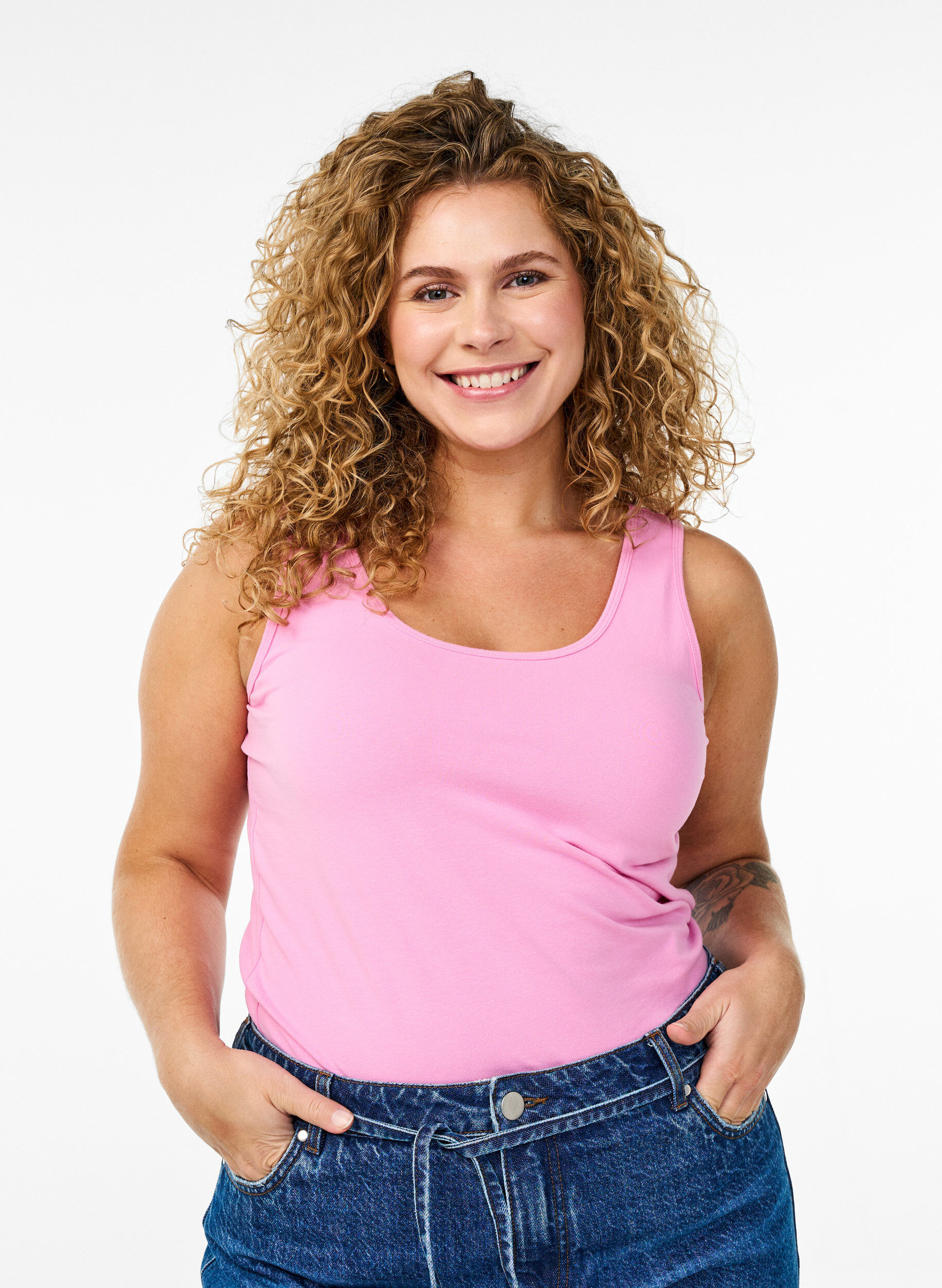 ZizzifashionSolid color basic top in cotton, Pink, Model image number 0