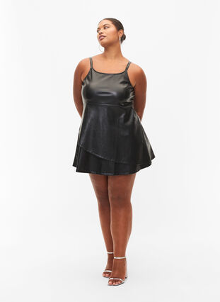 Faux leather a-line dress, Black, Model image number 3