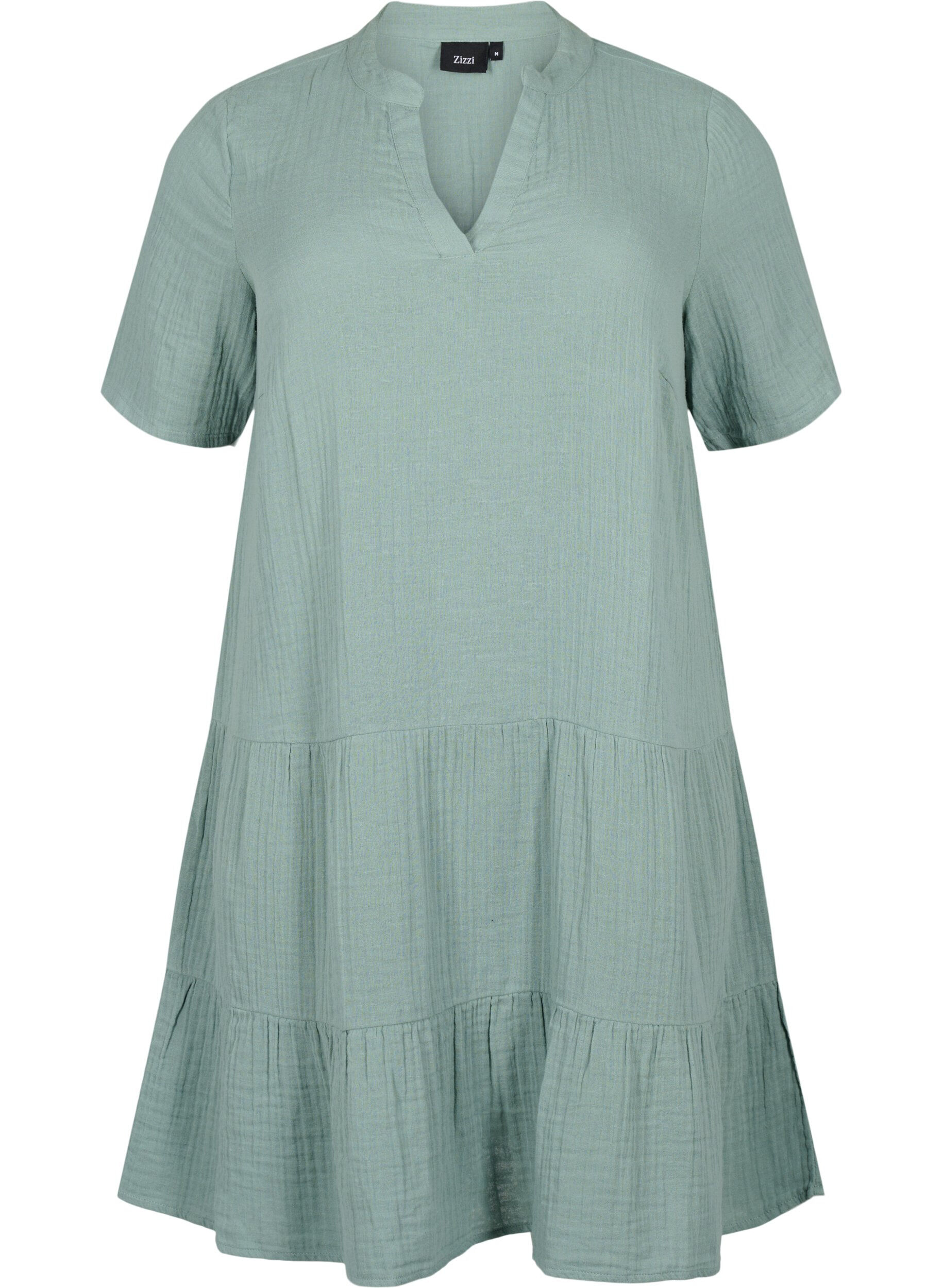 Zizzifashion Short sleeve dress in 100% cotton, Chinois Green, Packshot image number 0