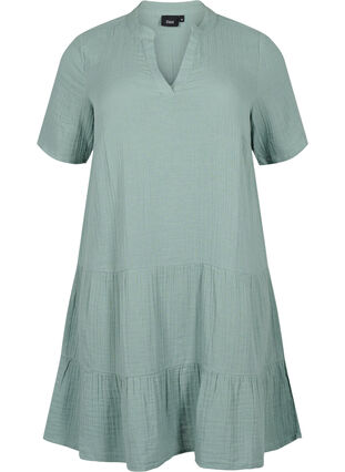 Short sleeve dress in 100% cotton, Chinois Green, Packshot image number 0