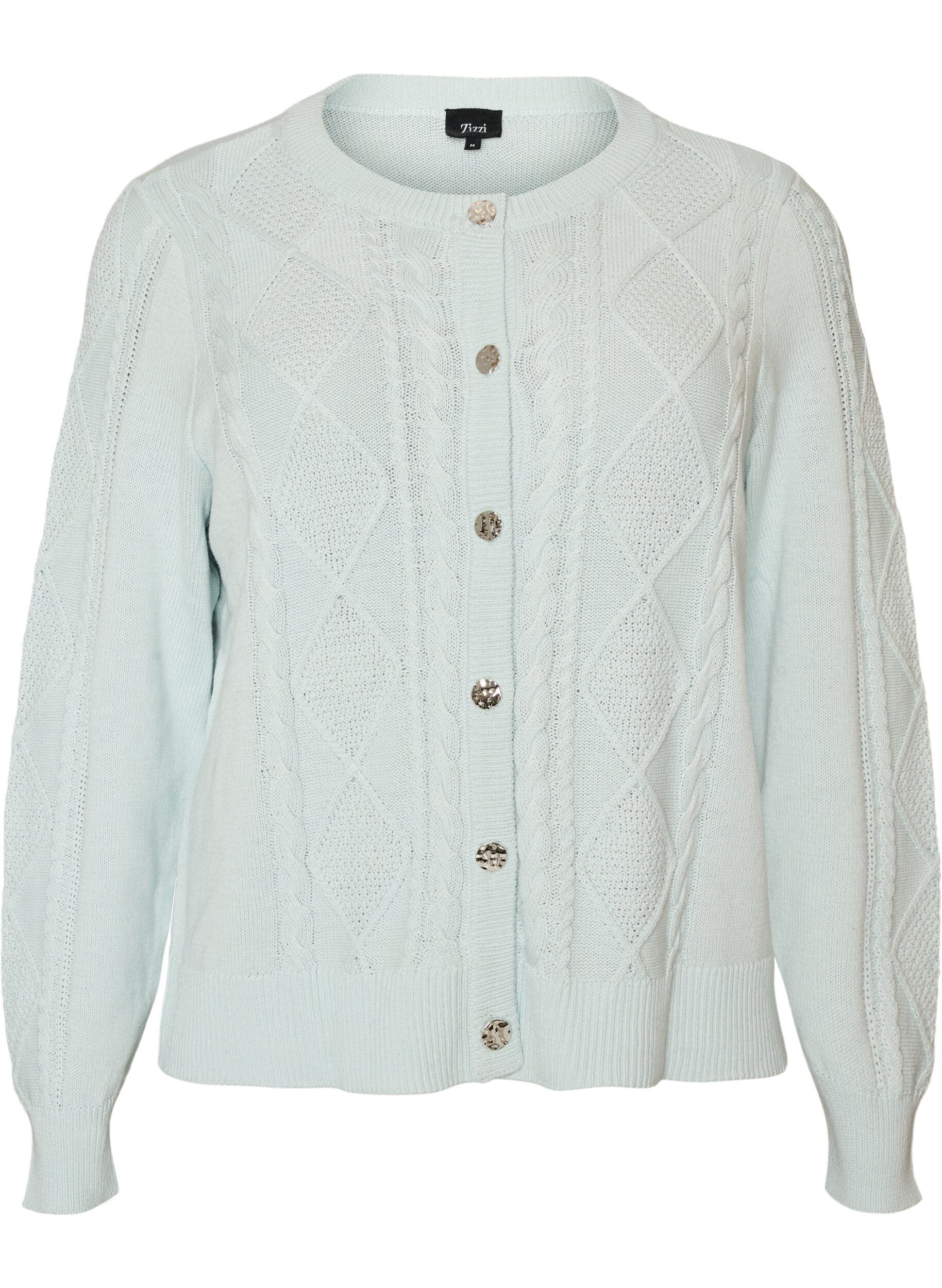 ZizzifashionCable-knit cardigan with decorative buttons, Light Blue, Packshot image number 0