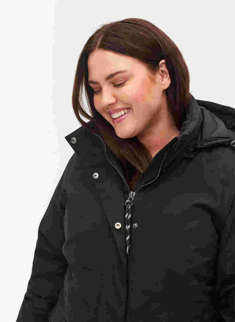 Winter jacket with removable hood and pockets, Black, Model image number 3