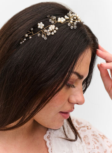 Alloy headband with beads, Pearl, Model image number 0