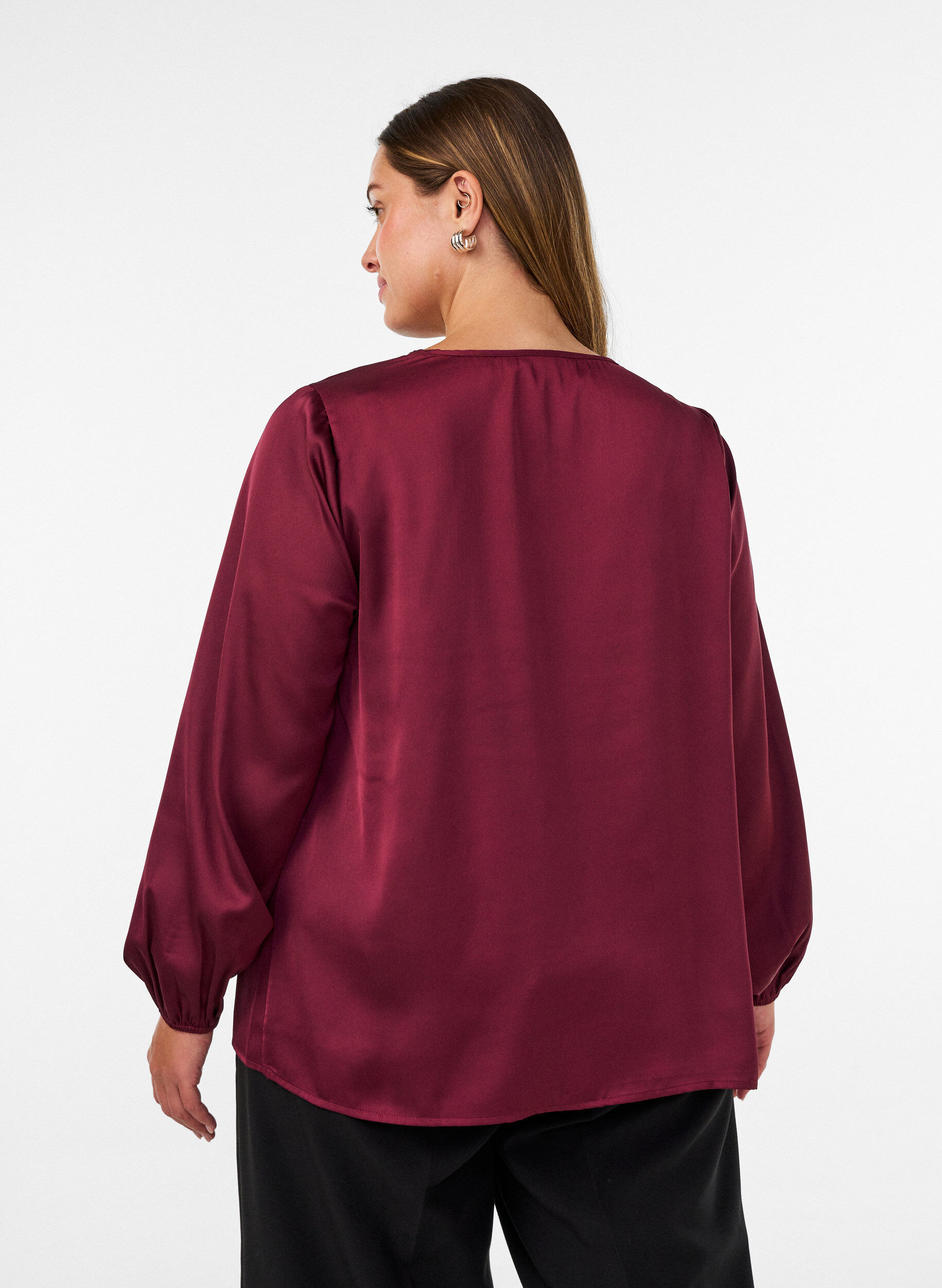 ZizzifashionSatin blouse with lace appliqu&eacute; and pearls, Red, Model image number 2