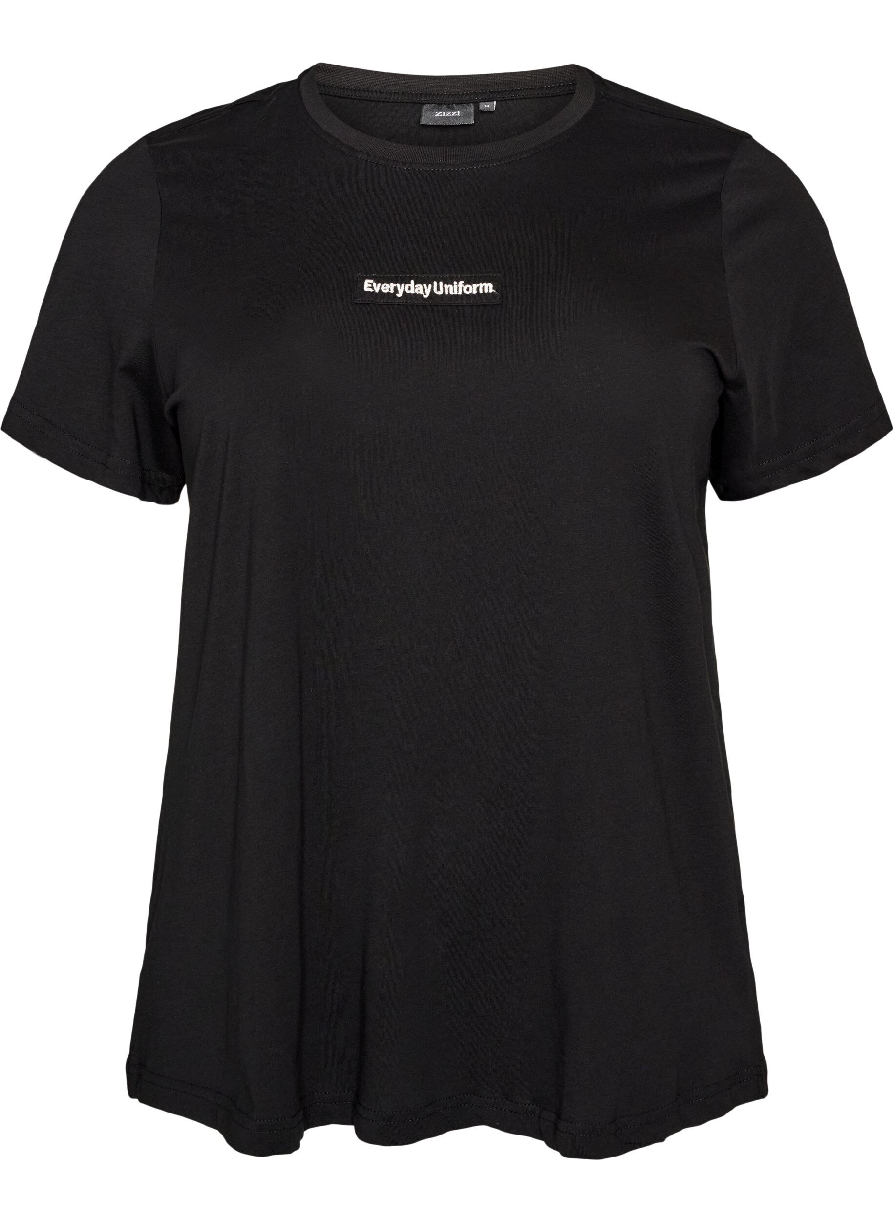ZizzifashionCotton T-shirt with text badge, Black, Packshot image number 0