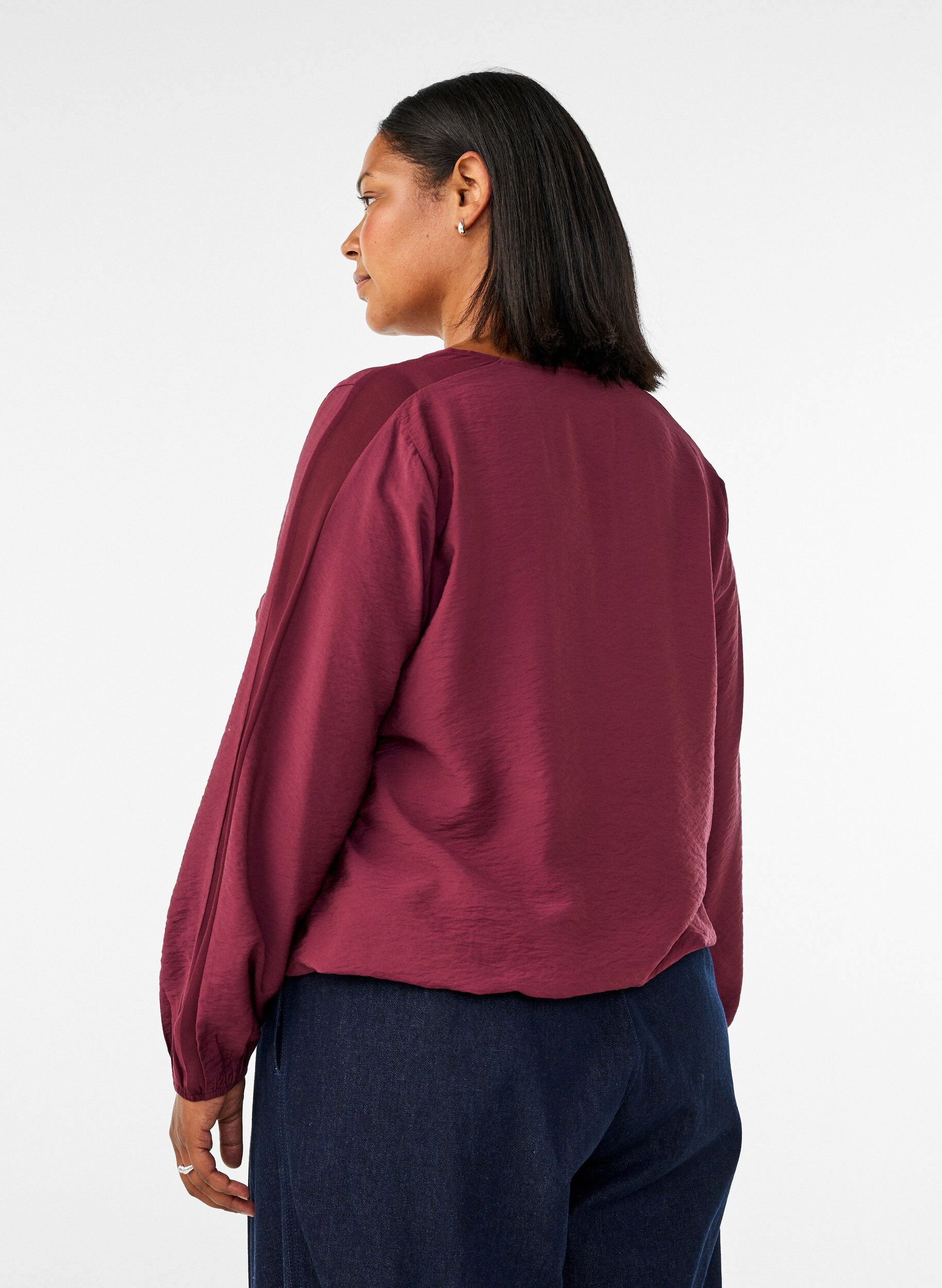 ZizzifashionBlouse with balloon effect and chiffon details, Red, Model image number 2