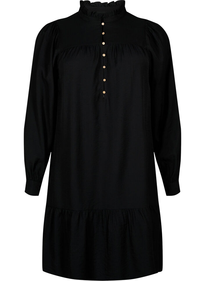 Short dress with ruffle collar, Black, Packshot image number 0
