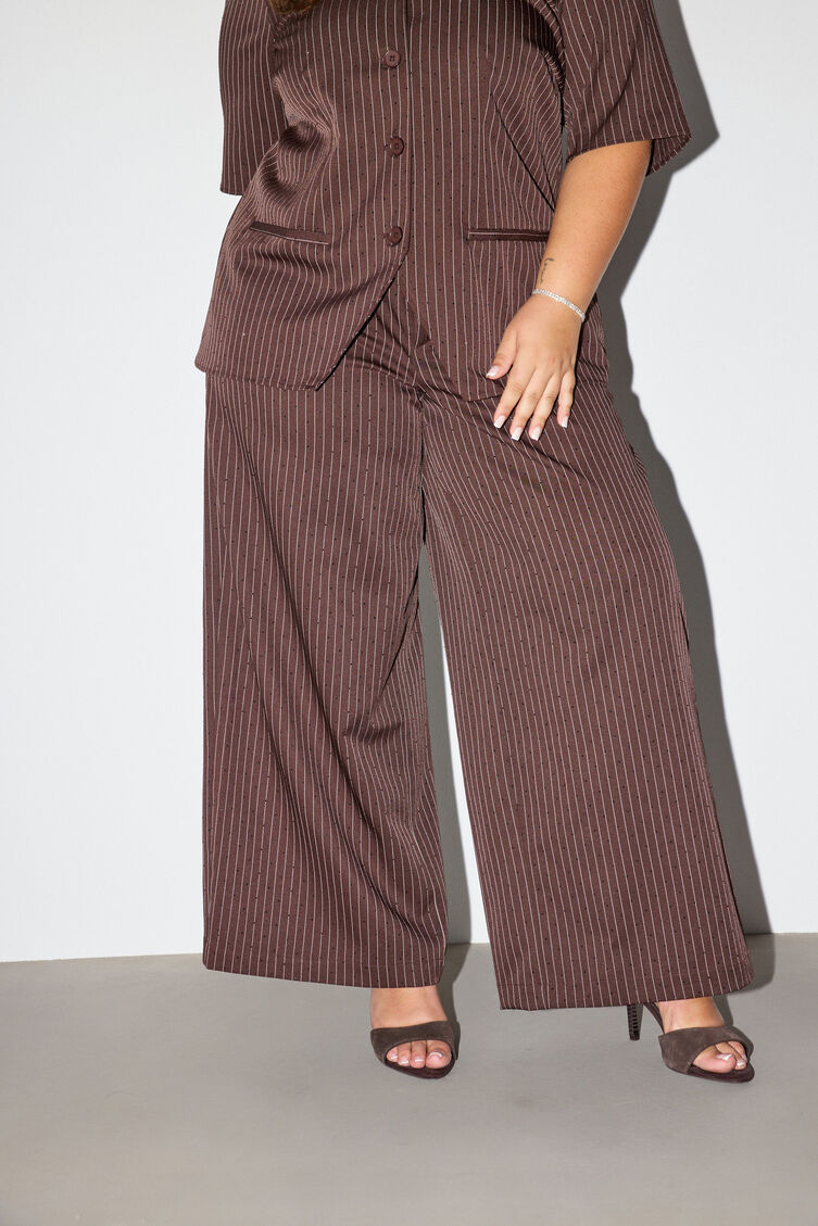 Pinstripe trousers with rhinestones and wide legs, Brown, Model image number 2