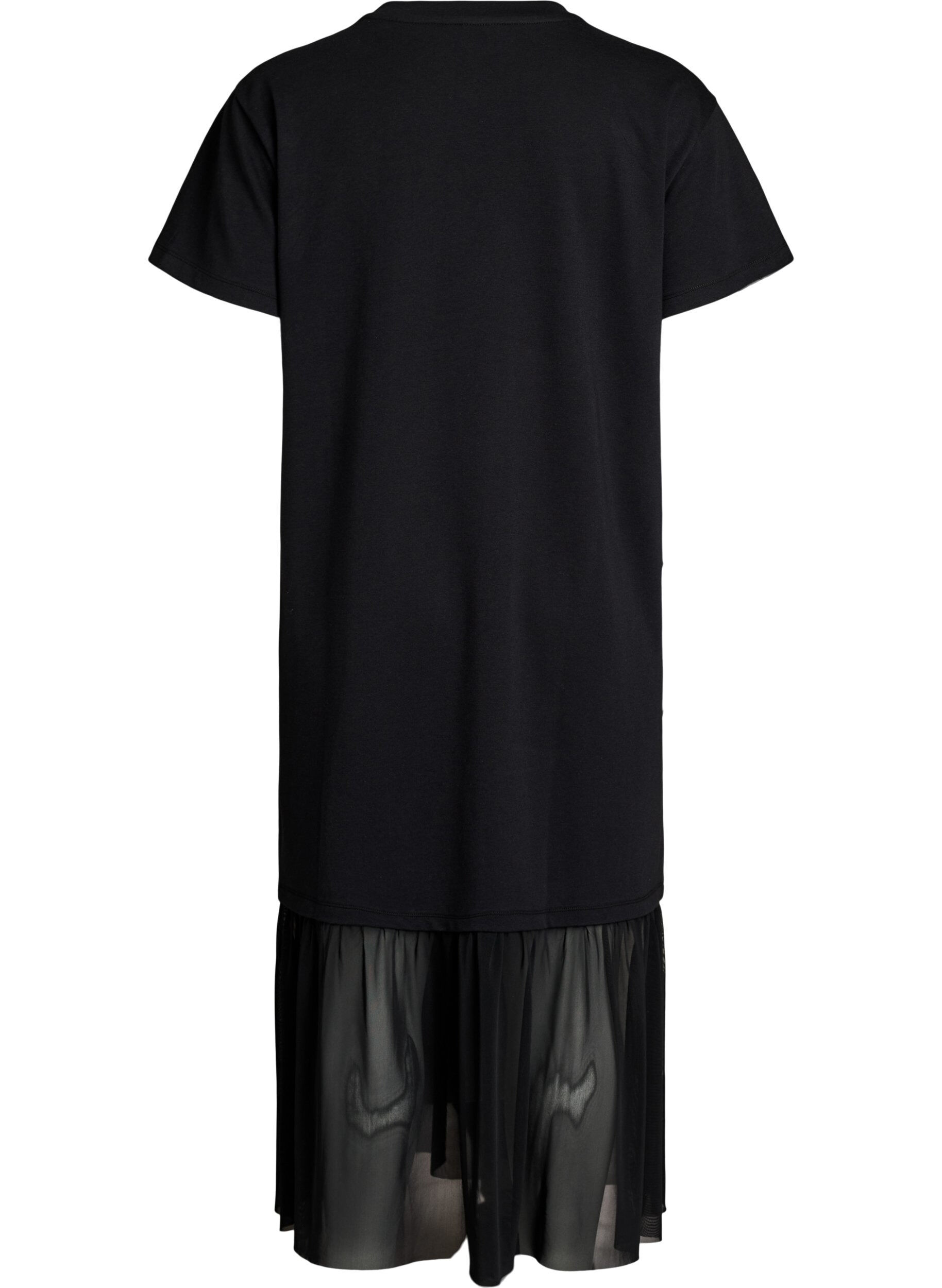ZizzifashionT-shirt dress with a sheer mesh hem, Black, Packshot image number 1