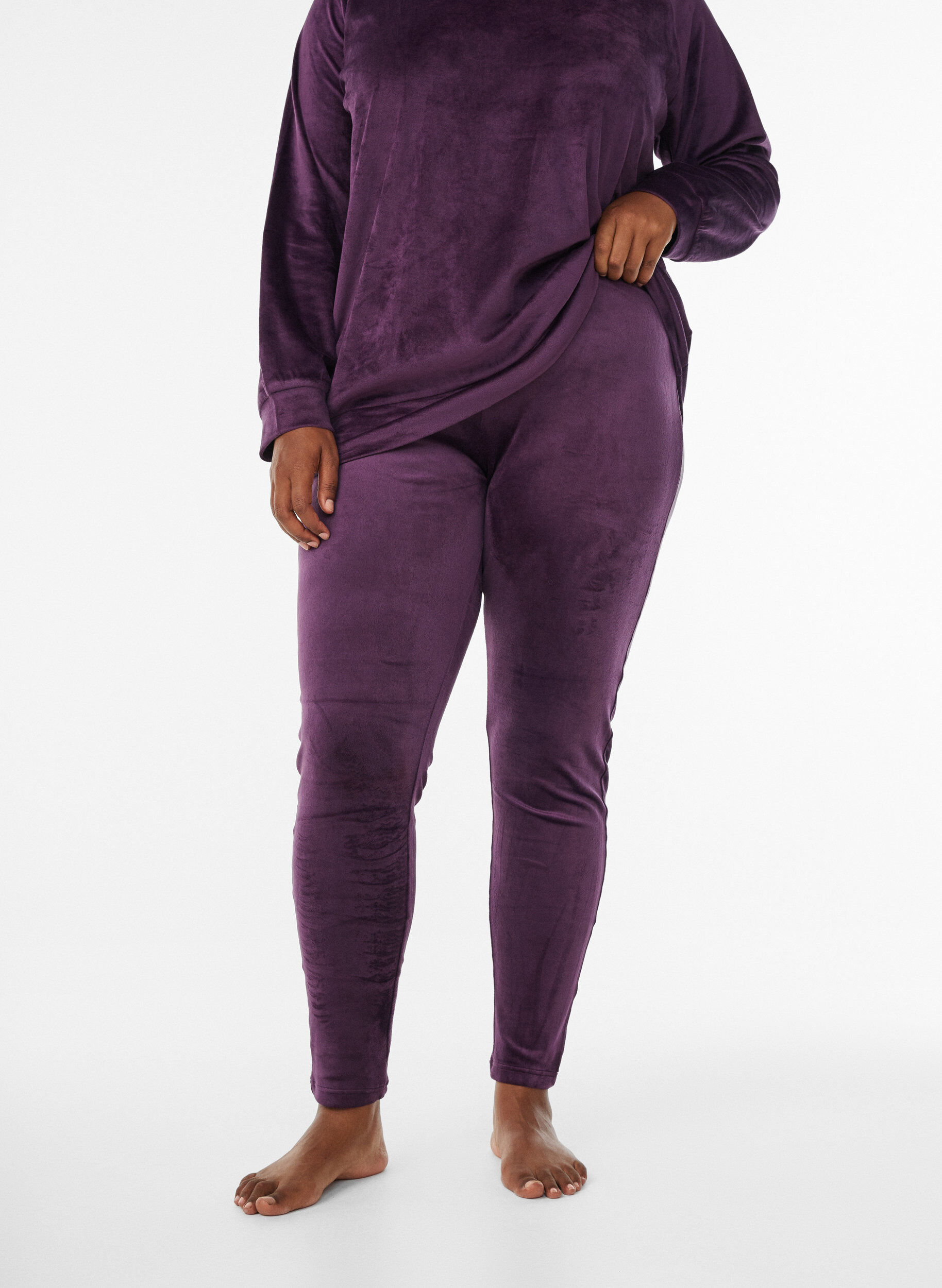 Zizzifashion Fitted velour leggings, Purple, Model image number 2