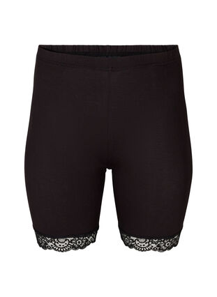 Cycling shorts with lace trim, Black, Packshot image number 0