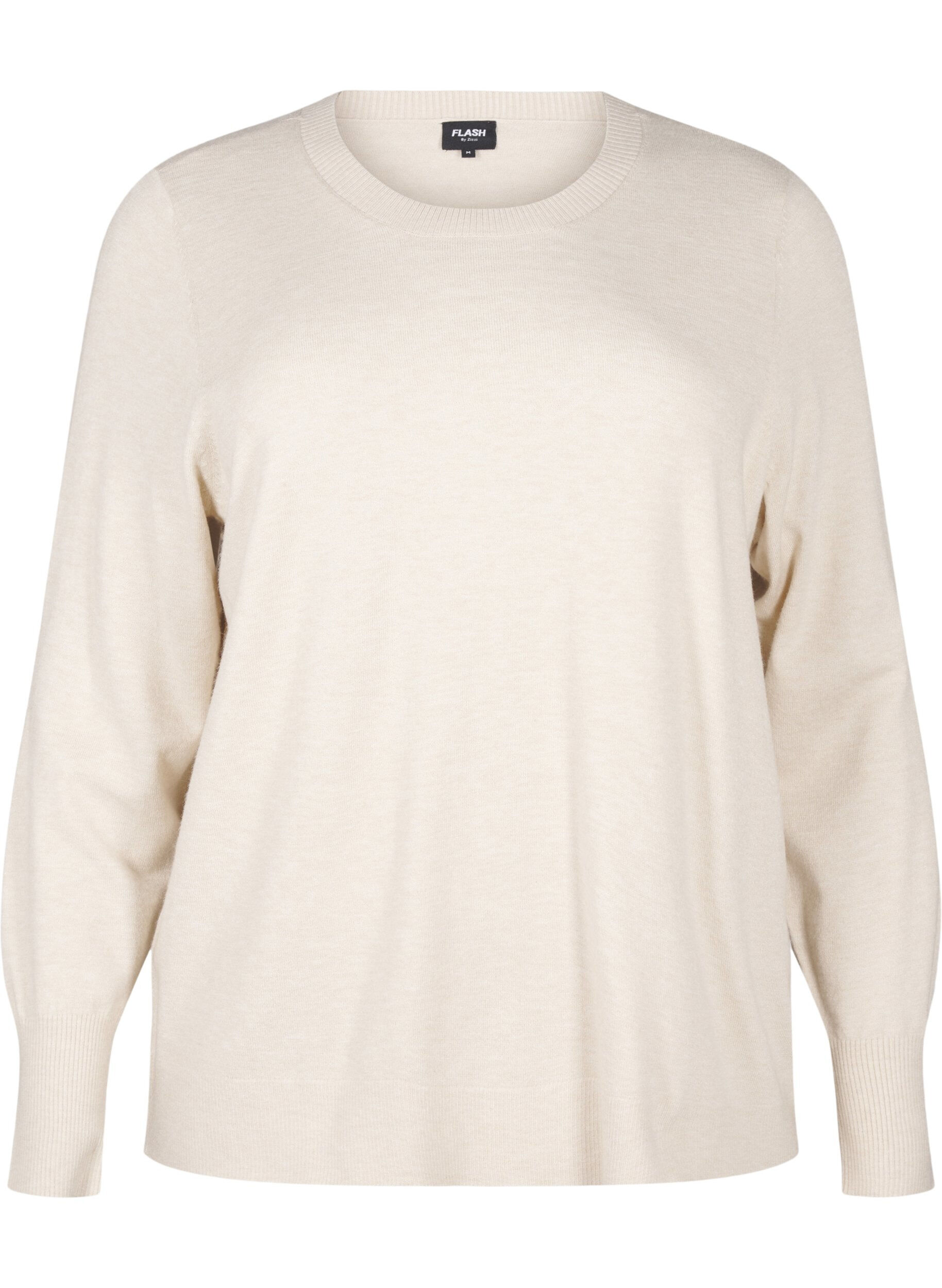 ZizzifashionKnitted blouse with a round neck, Beige, Packshot image number 0