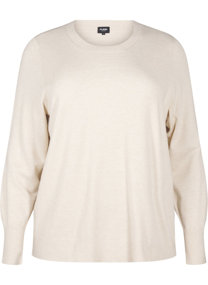 Knitted blouse with a round neck, Beige, Packshot image number 0