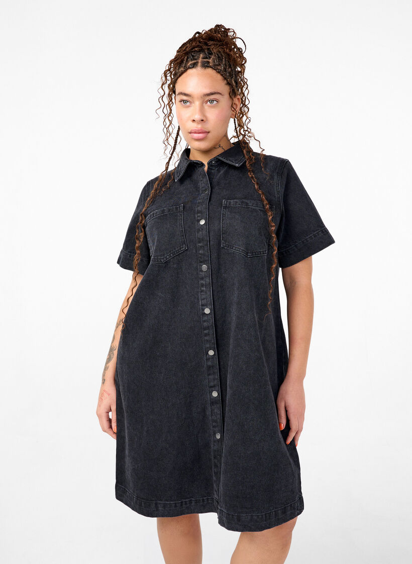 Long denim shirt with short sleeves, Grey Washed, Model image number 0