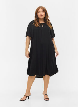 Short-sleeved viscose dress, Black, Model image number 2