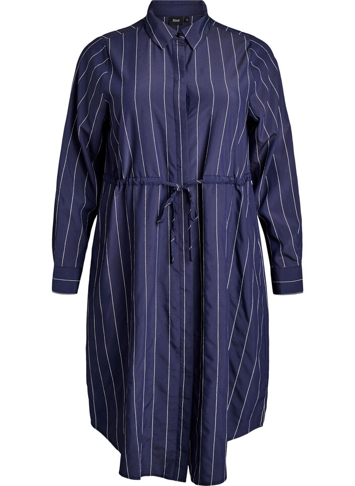 Long shirt with pinstripes and a tie-belt, Blue, Packshot image number 0
