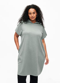 Short sleeve sweat dress in modal mix, Chinois Green, Model