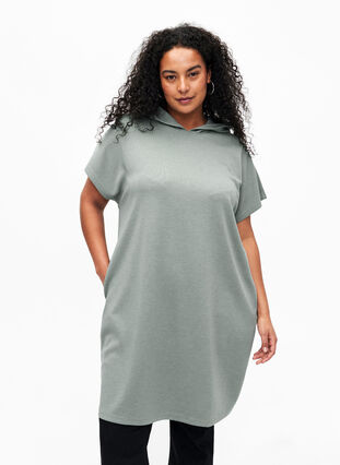 Short sleeve sweat dress in modal mix, Chinois Green, Model image number 0