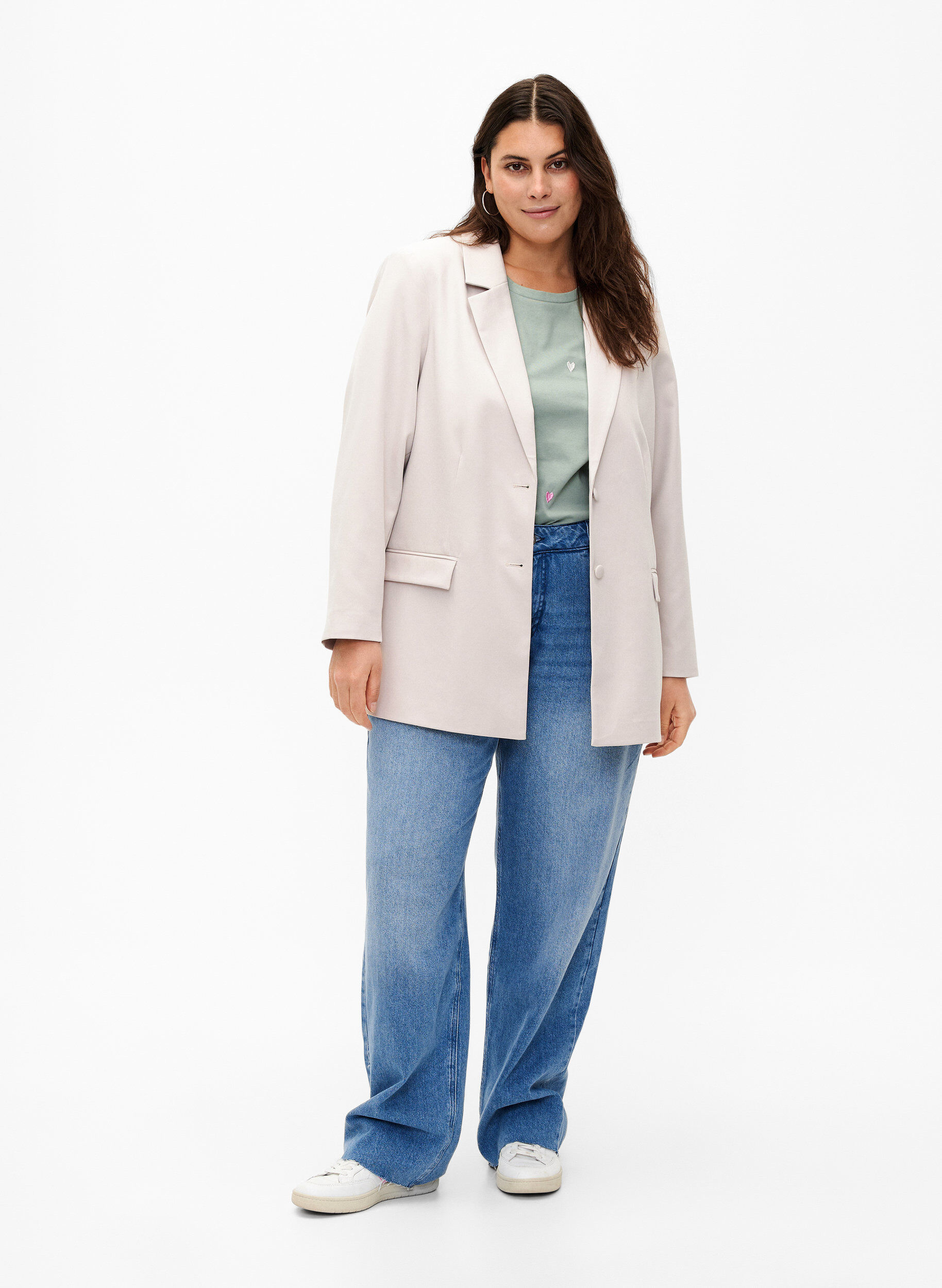 Zizzifashion Classic blazer with button fastening, Pumice Stone, Model image number 2