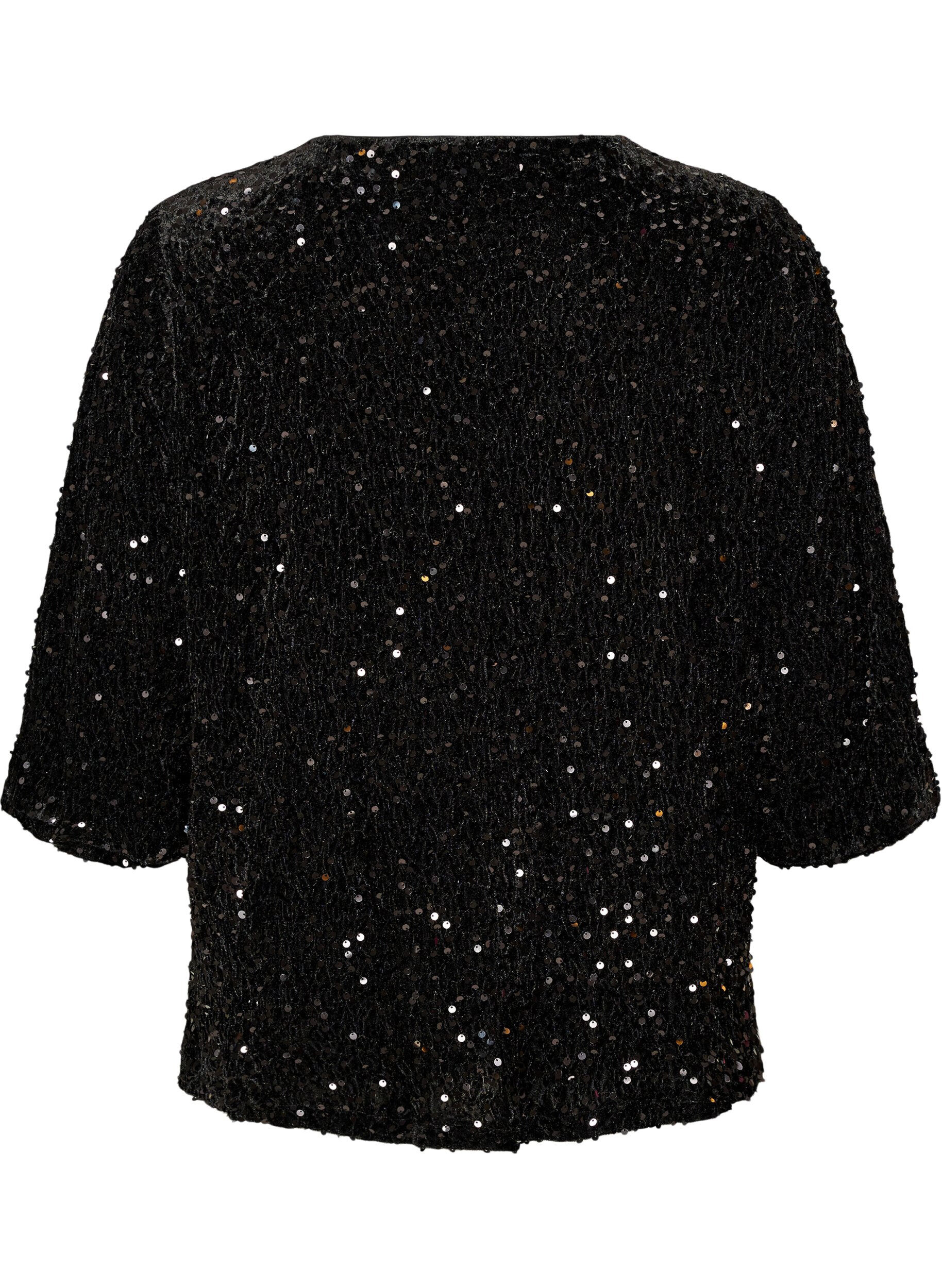 ZizzifashionCardigan with sequins and 3/4 sleeves, Black, Packshot image number 1