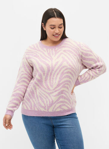 Knitted jumper with print, Lavender  Mel Comb., Model image number 0