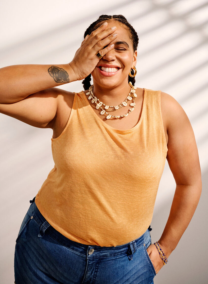 Top with structure and round neckline, Mock Orange, Image image number 0