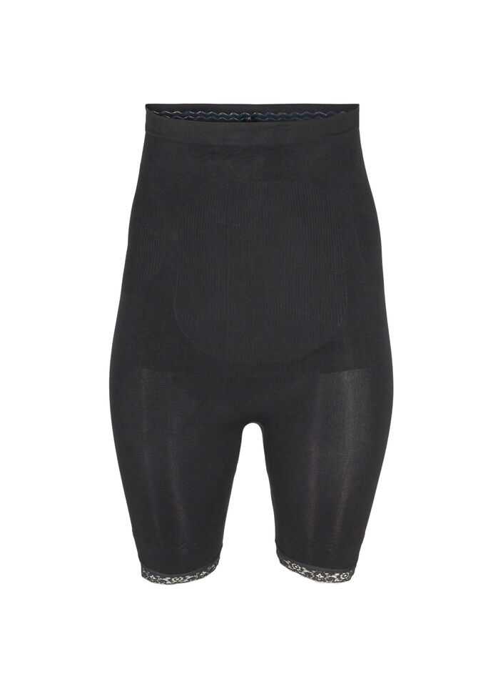 High-waisted shapewear shorts with lace trim - Black - Sz. 42-60 -  Zizzifashion