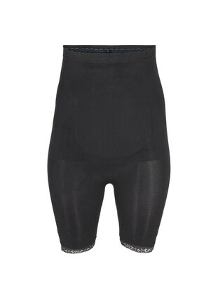 High-waisted shapewear shorts with lace trim, Black, Packshot image number 0
