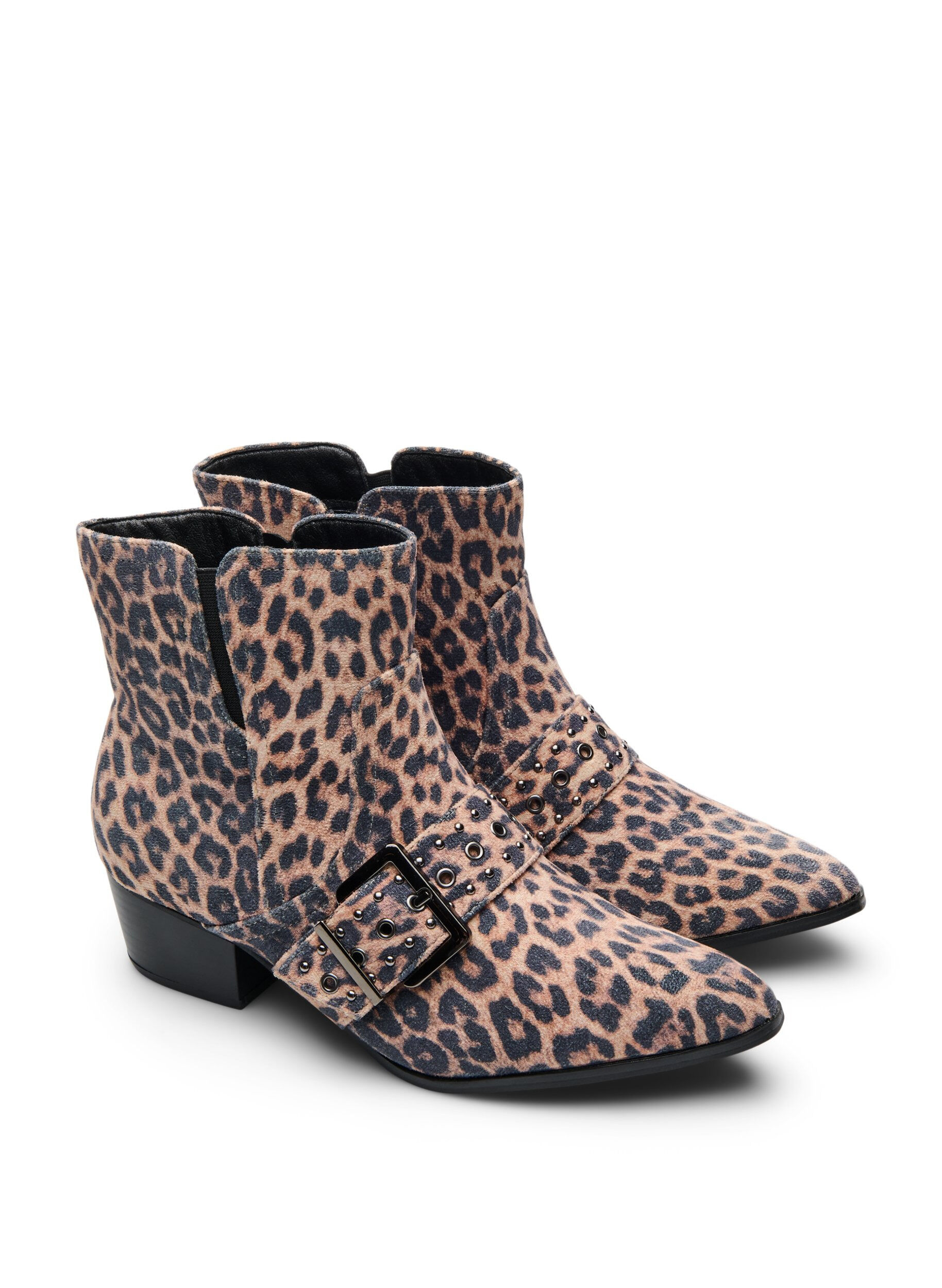 Zizzifashion Wide fit - Leopard print ankle boot with buckle and studs, Brown, Packshot image number 1