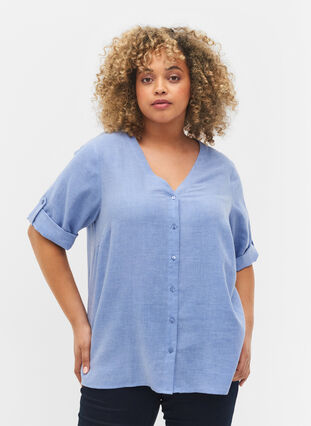 Shirt with 3/4 sleeves and v-neckline, Ultramarine, Model image number 0