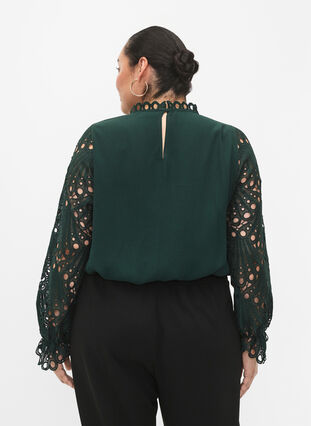 Viscose blouse with crochet sleeves, Scarab, Model image number 1